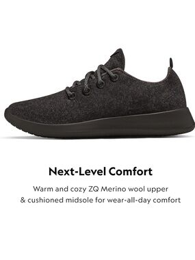 Allbirds Men’s Wool Runner, Everyday Sneakers  Natural Black w Black Sole Size 8